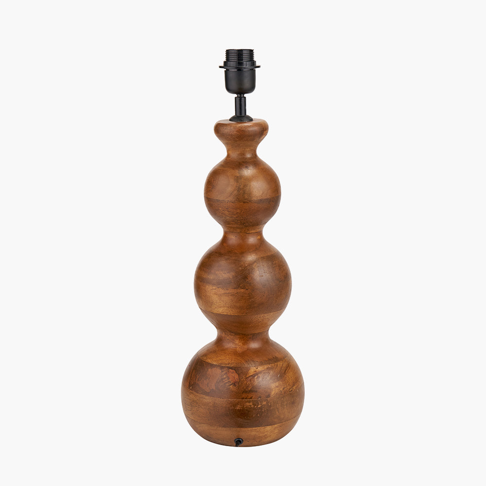 Nyari Brown Oiled Finish Mango Wood 3 Ball Table Lamp with White Linen Shade